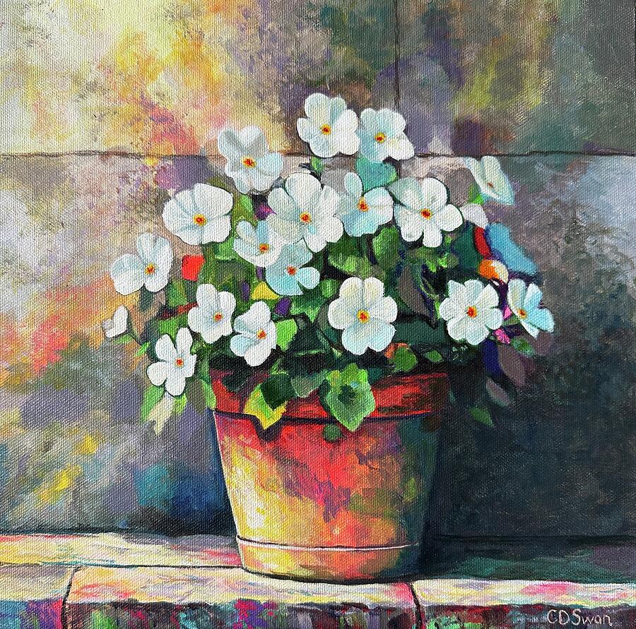 A Pot of White Flowers Painting by Caroline Swan A Pot of White Flowers Painting by Caroline Swan