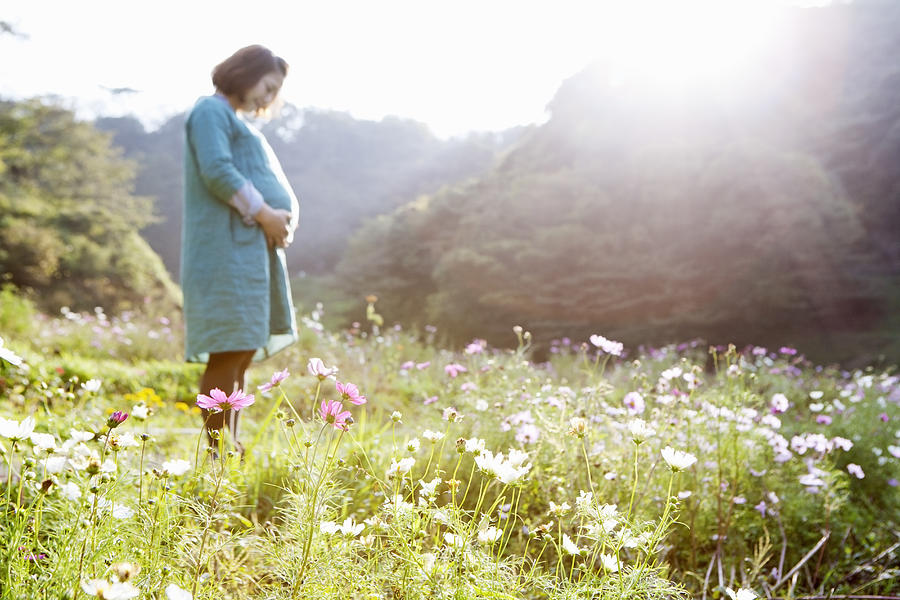 A Pregnant Woman In Flower Fields Photograph by Kohei Hara