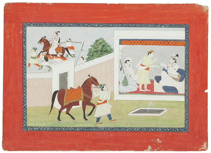 A prince receives a message, India, Pahari, Kangra, early 19th century Painting by Artistic Rifki