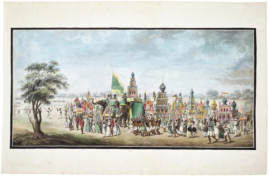 A procession of the Taziyas during Muharram from the Louisa Parlby Album, India, Murshidabad, Compan Painting by Artistic Rifki