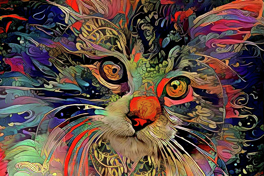 A Psychedelic Maine Coon Cat Named Chaos Mixed Media by Peggy Collins