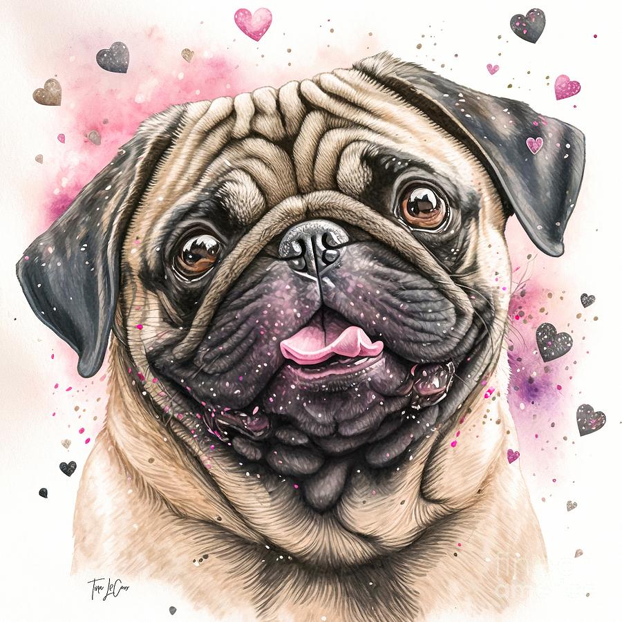 A Pug Full Of Love Painting by Tina LeCour