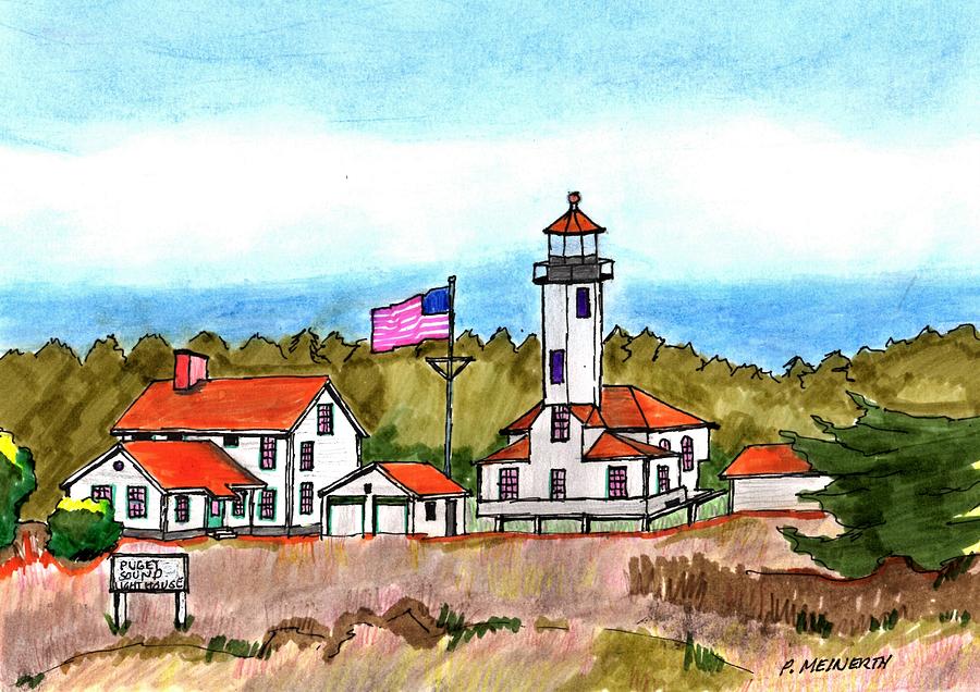 A Puget Sound Light House Drawing by Paul Meinerth