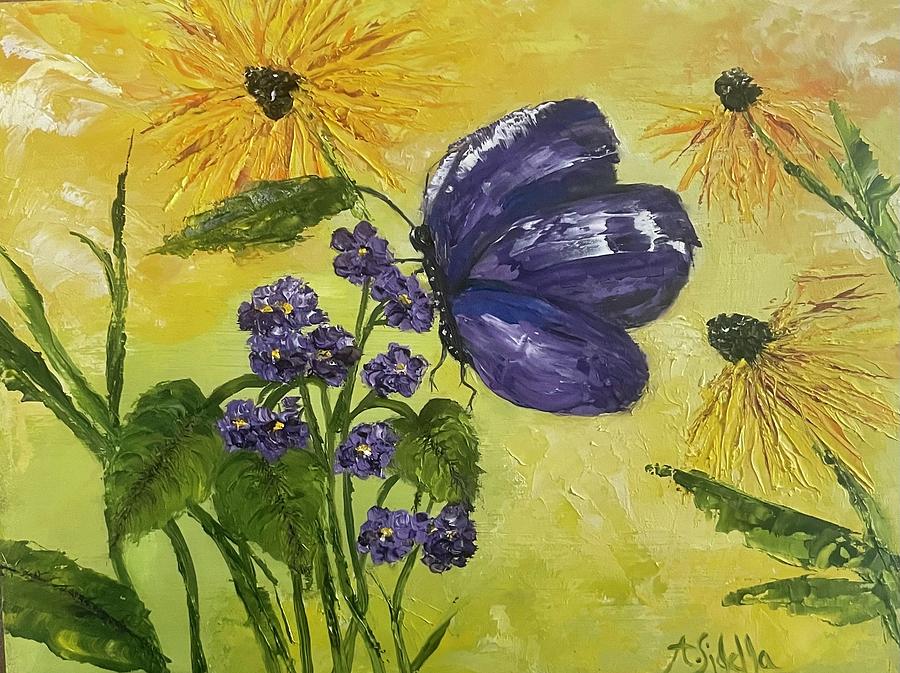 A Purple Butterfly Painting by Annamarie Sidella-Felts