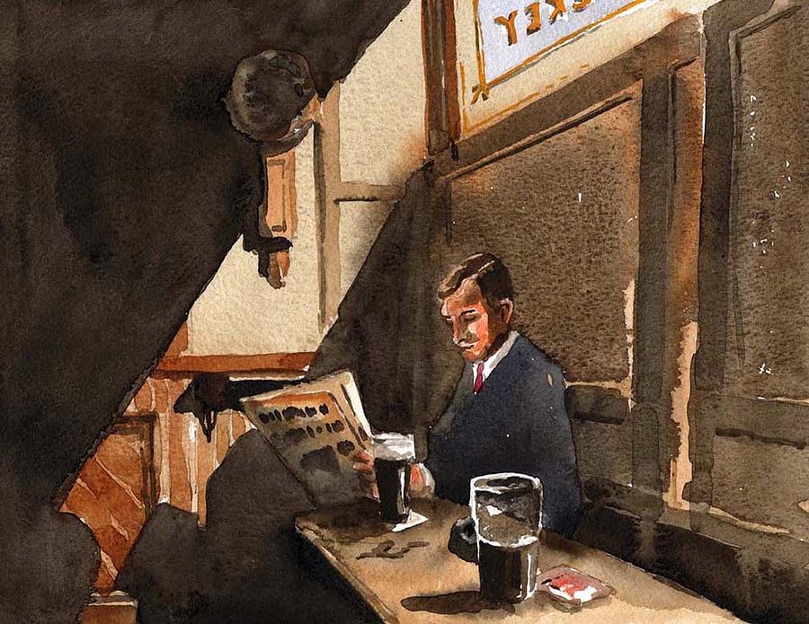 A quiet pint in Barnies Pub Painting by Val Byrne