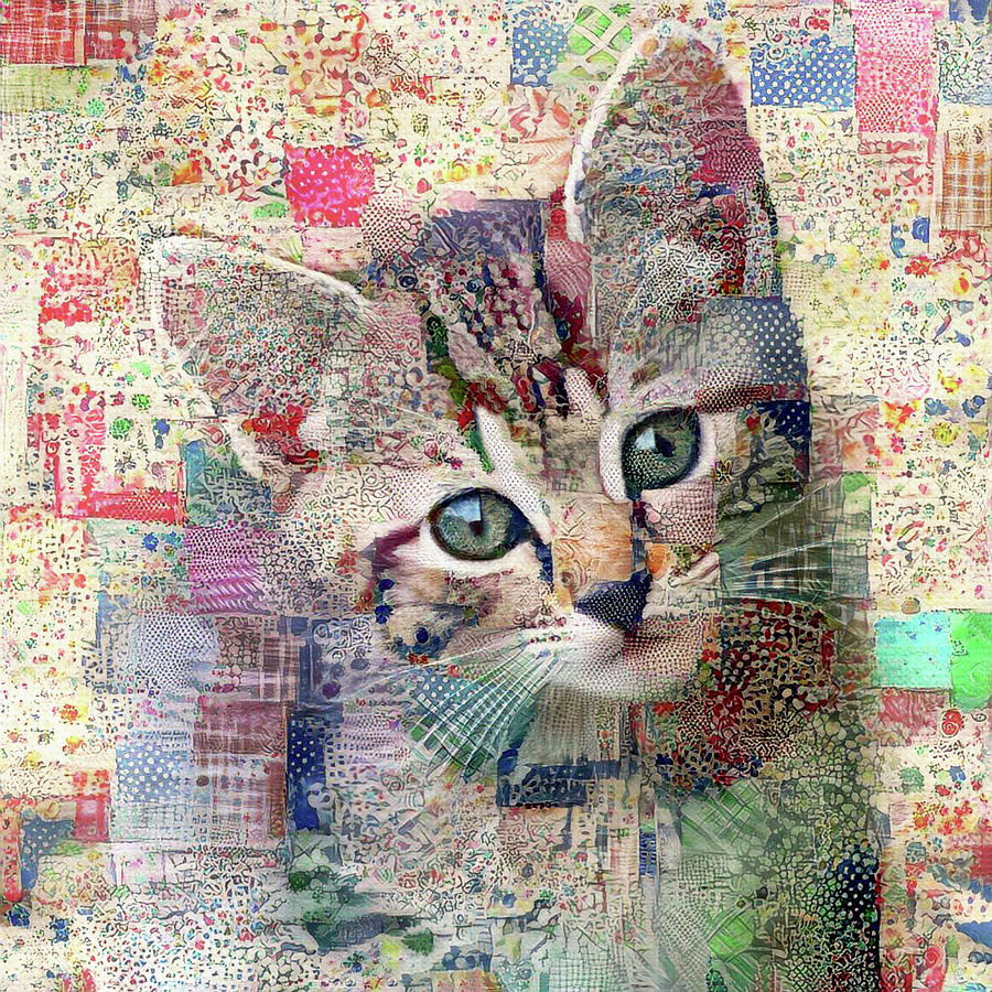 A Quilted Tabby Kitten Named Teeny Mixed Media by Peggy Collins