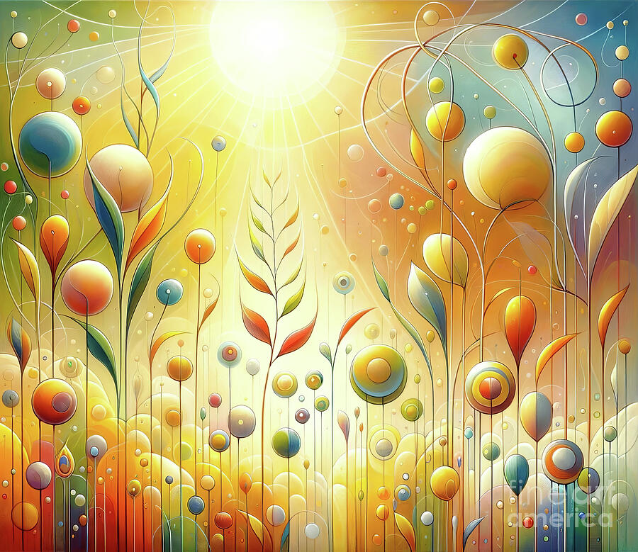 A radiant abstract painting of a whimsical garden with tall. Digital Art by Odon Czintos