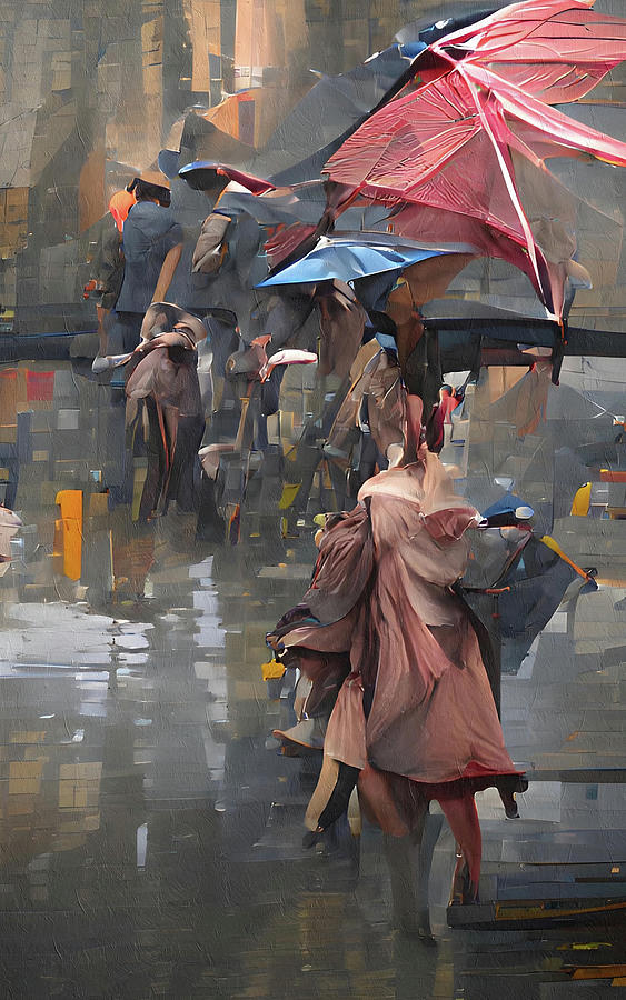 A Rain Walk On Sunday Mixed Media by Georgiana Romanovna