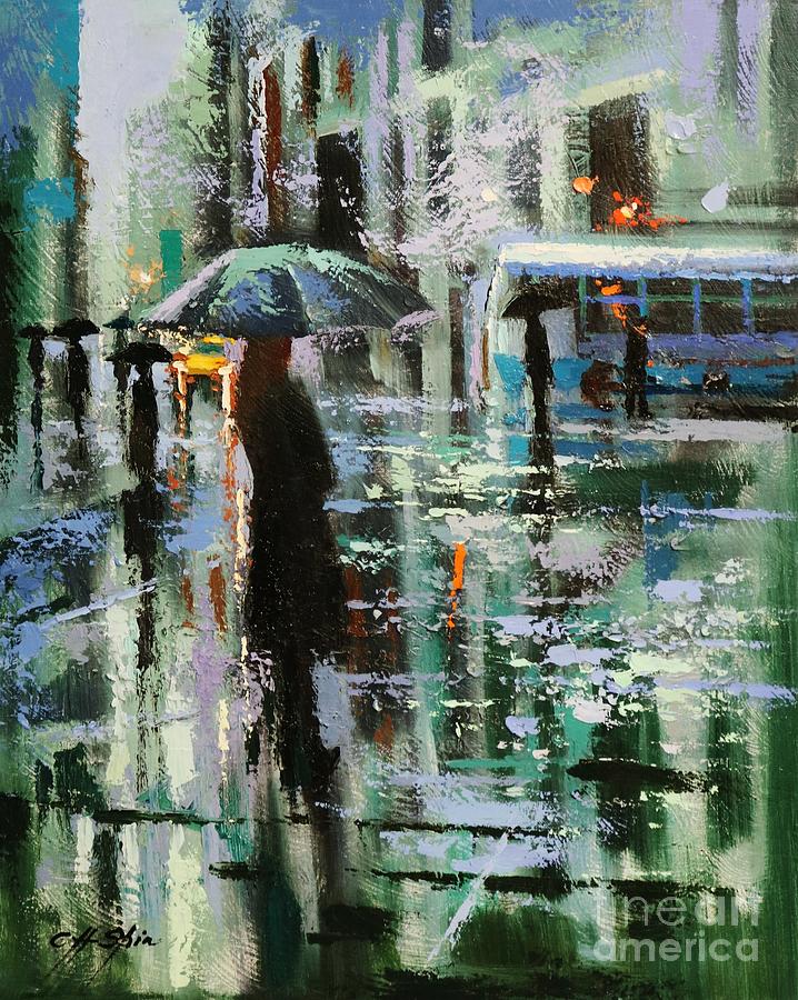 A Rainy Day in New York Painting by Chin h Shin