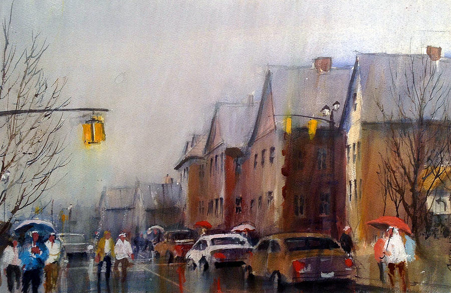A rainy Day on Bridge St.  Dublin Painting by Charles Rowland