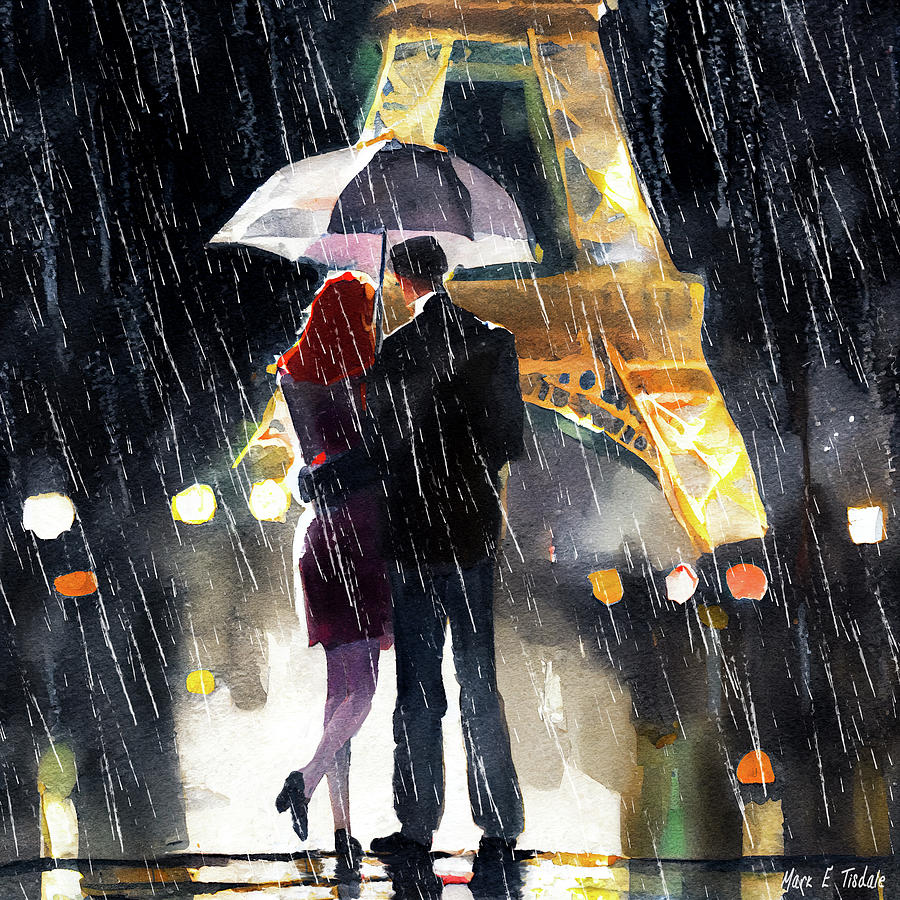 A Rainy Night in Paris Together Digital Art by Mark Tisdale