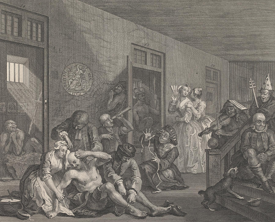 A Rakes Progress, Plate VIII - In Bedlam Relief by William Hogarth