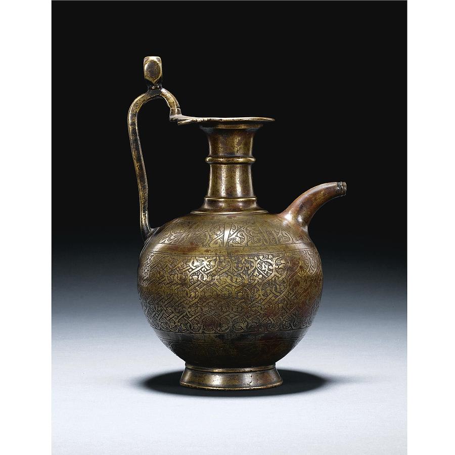 A Rare Indo-Islamic Metal Ewer, Deccan or North India, Painting by Artistic Rifki