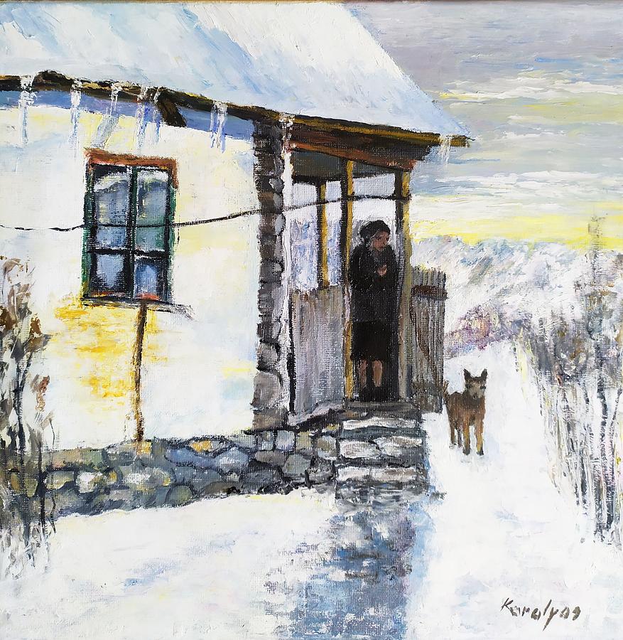 Winter Painting - A ray of sunshine by Maria Karalyos