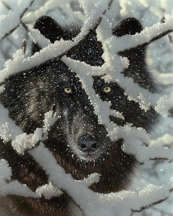 Winter Black Wolf Painting by Collin Bogle