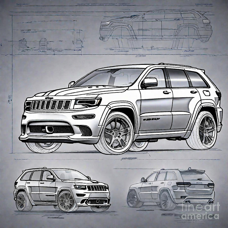A realistic sketch of car Jeep Grand Cherokee Trackhawk Drawing by