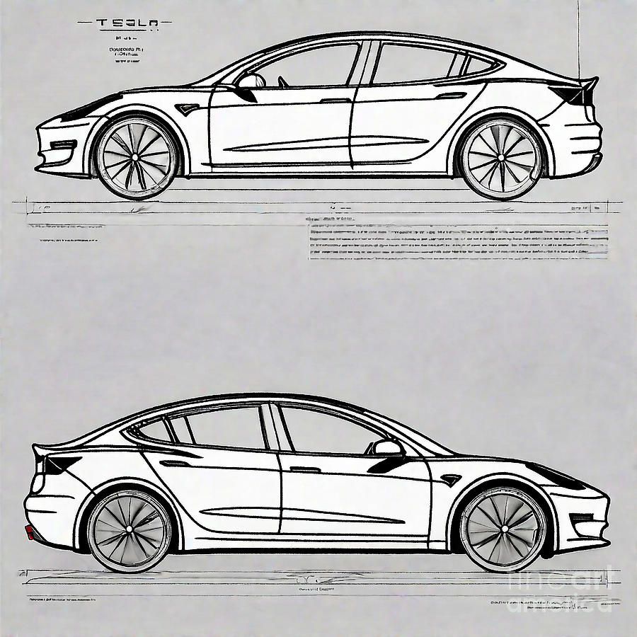 A realistic sketch of car Tesla Model 3 Performance Drawing by Clint ...