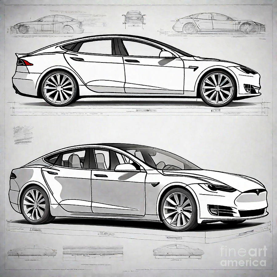 A realistic sketch of car Tesla Model S Drawing by Clint McLaughlin ...