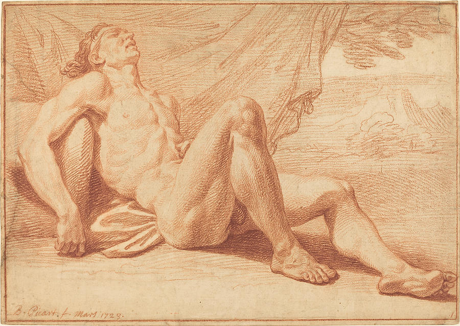 A Reclining Male Nude Drawing by Bernard Picart A Reclining Male Nude Drawing by Bernard Picart