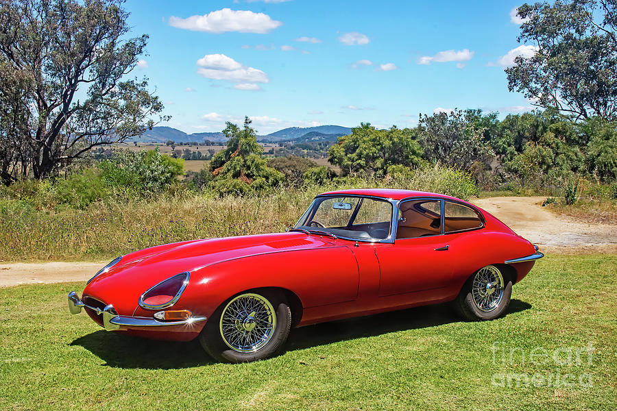 Vintage Photograph - A red 1962 E Type Jaguar FHC     E4 by Christopher Edmunds