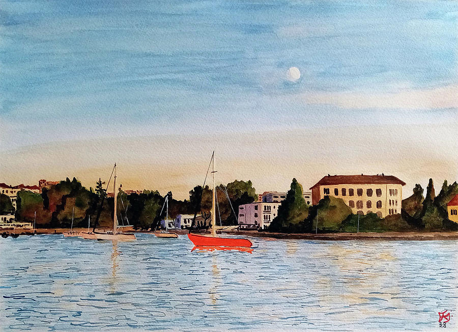 A red boat in Zadar Croatia Painting by Francisco Gutierrez