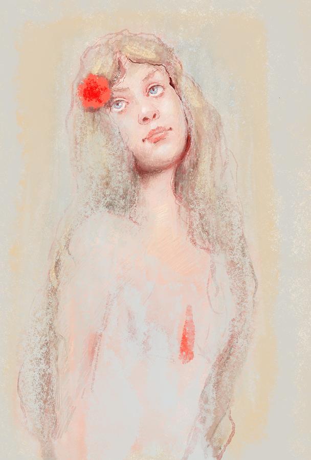 A Red Flower in her Hair Digital Art by Michael Shipman