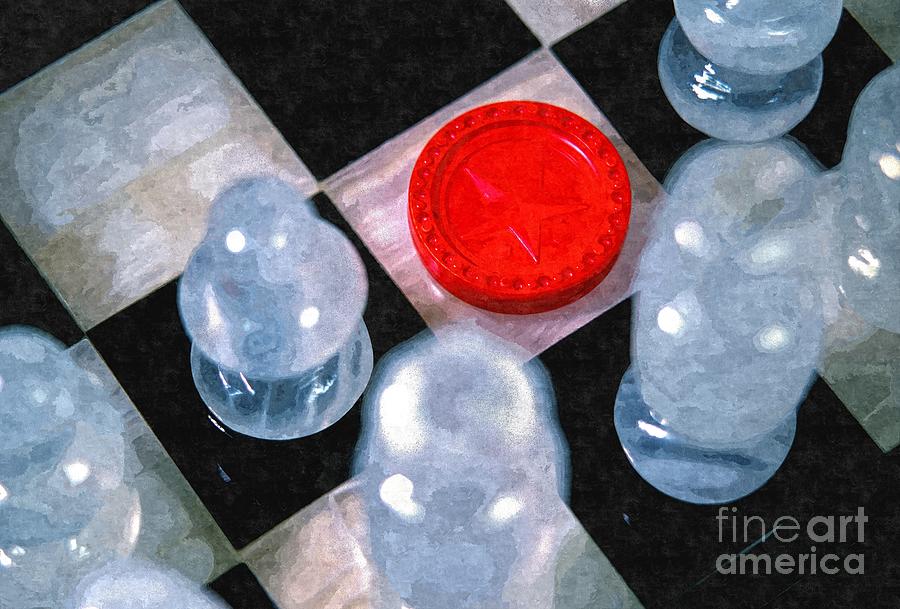 A red plastic checker is out of place on a marble chess set Photograph by William Kuta