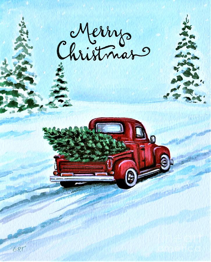 A Red Truck Christmas Painting by Elizabeth Robinette Tyndall