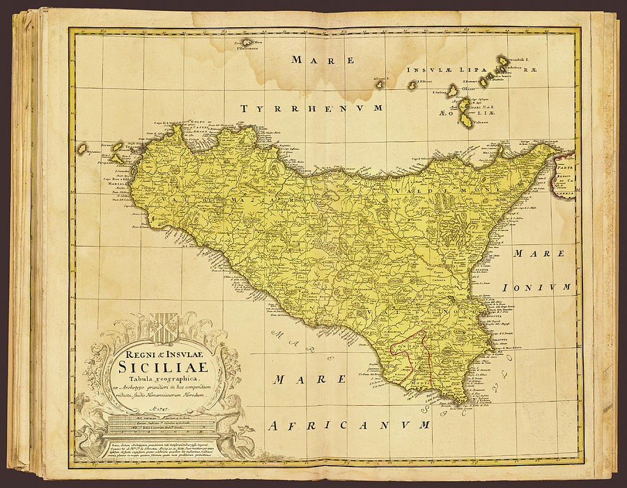 Restored reproduction of an atlas map of the island of Sicily by cartographer Johann Baptist Hofmann Photograph by Phil Cardamone