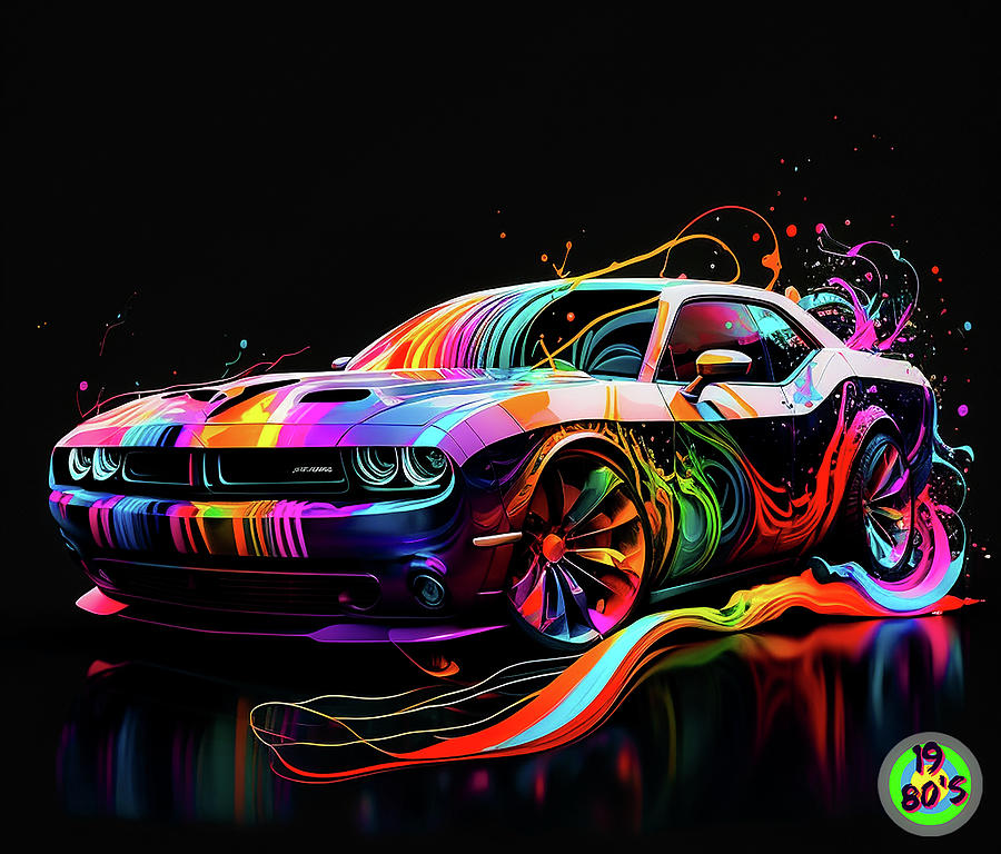 A Retro Digital Art Tribute to the Muscle Car Dodge challenger Digital ...