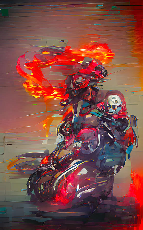 A Ride on a Ball of Fire Steampunk Motorcycle Digital Art by Floyd Snyder