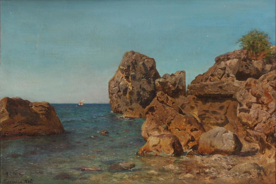 Rocky Painting -  A rocky coast near Terracina  Italy Dansk  Klippekyst ved Terracina  by Godfred Christensen