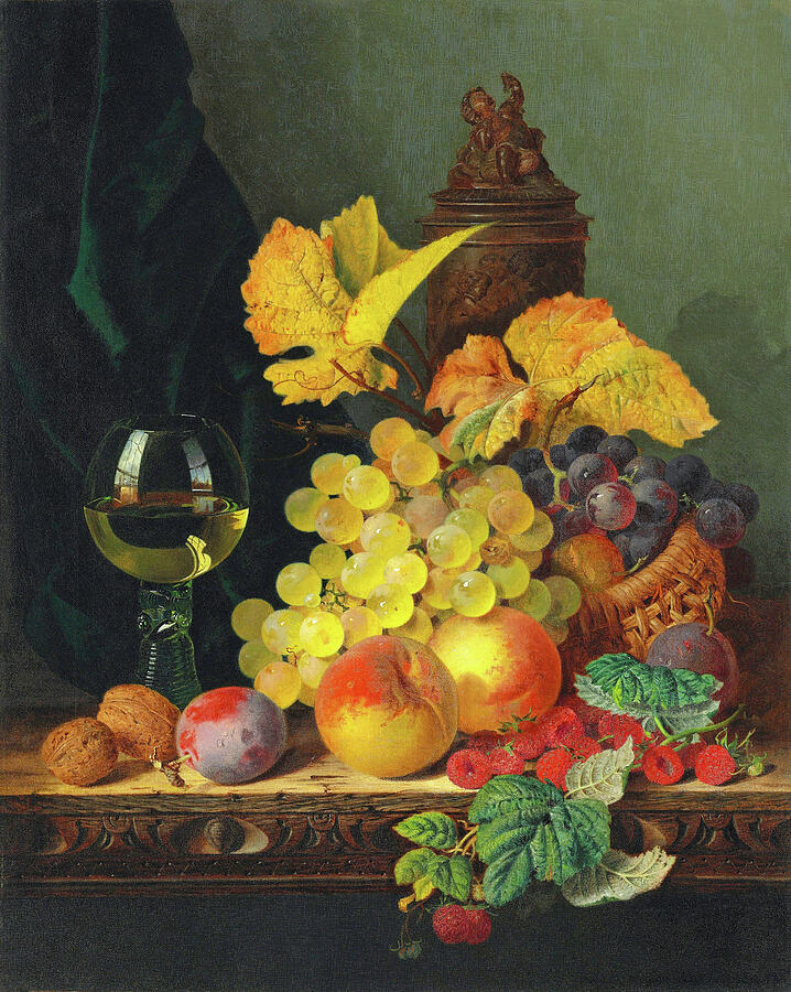 A Roemer, Grapes, Peaches, Plums ... Painting by Edward Ladell