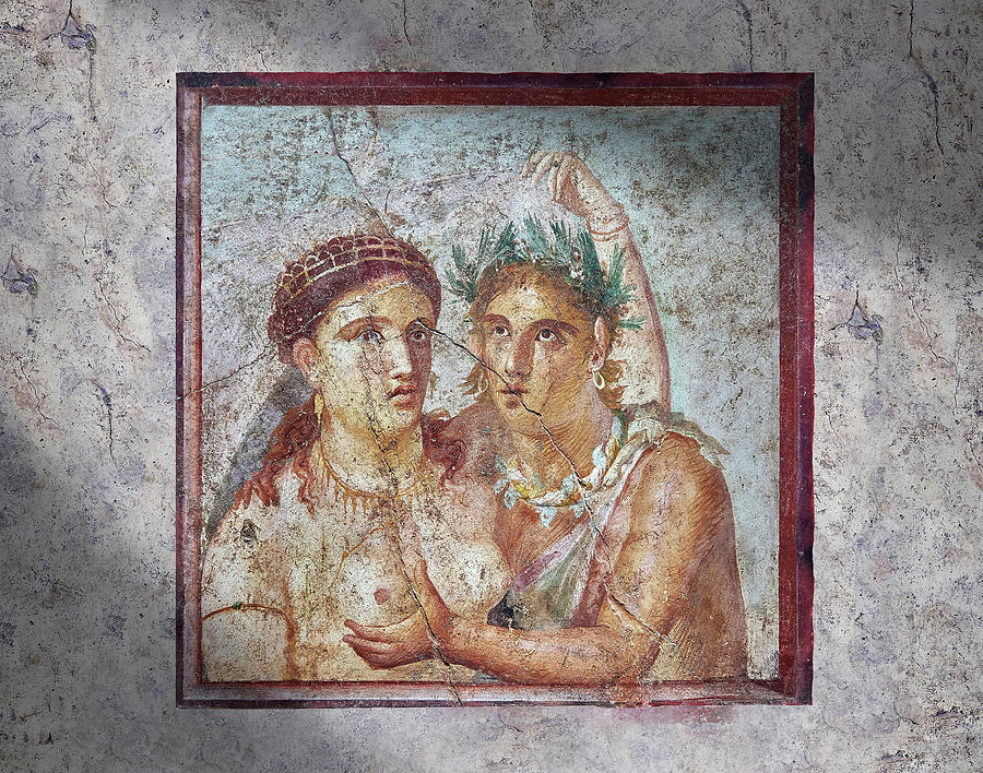 A Roman erotic fresco from Pompeii - satyr and maiden - Naples National Archaeological Museum Photograph by Paul E Williams