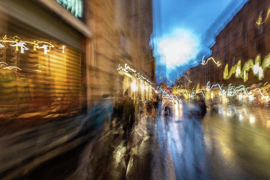 A Roman Street On A Rainy Night Photograph by David Downs