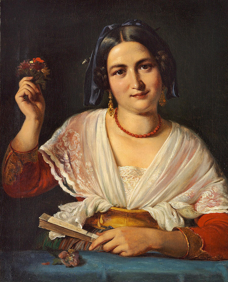 A Roman woman in fancy dress Painting by Wilhelm Marstrand