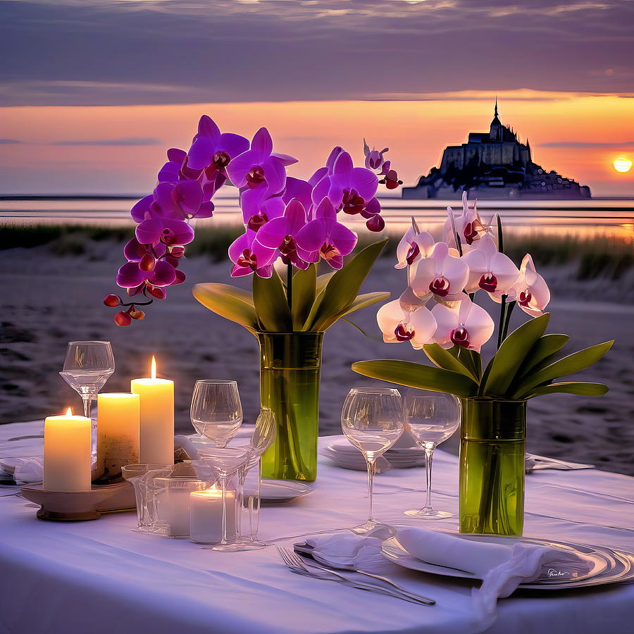 A Romantic Sunset Dinner at Mont Saint-Michel Digital Art by Russ Harris
