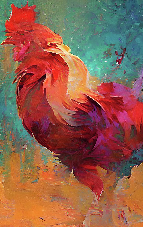 A Rooster Walked Past Abstract Grunge Mixed Media by Georgiana Romanovna
