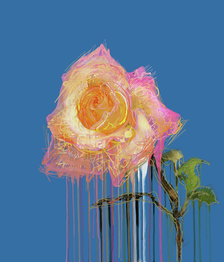 A Rose By Any Other Name - Blue Mixed Media by Big Fat Arts
