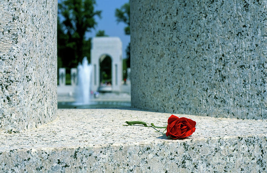 A Rose Memento at the World War II Memorial in Washington DC Photograph by William Kuta