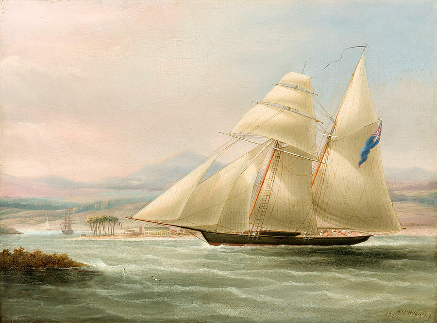 A Royal Navy schooner off Port Royal, Kingston, Jamaica Painting by William John Huggins
