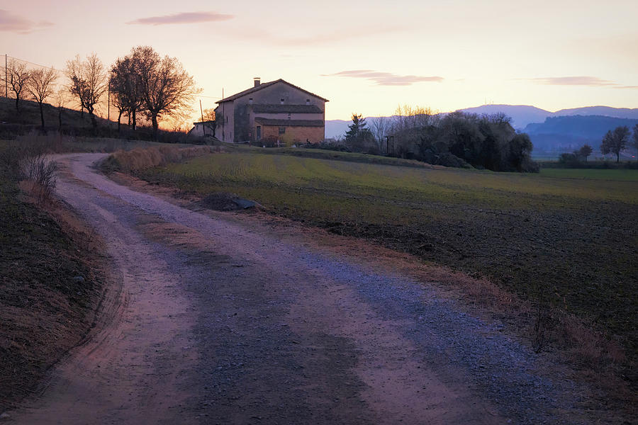 A Rural House On The Road In Full Sunset Photograph