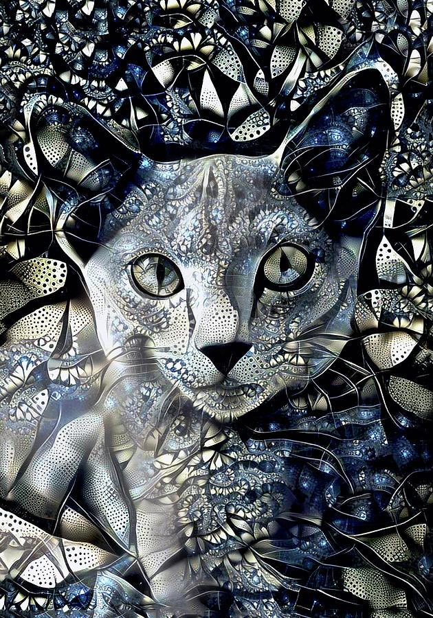 Abstract Digital Art - A Russian Blue Cat Named Grayson by Peggy Collins