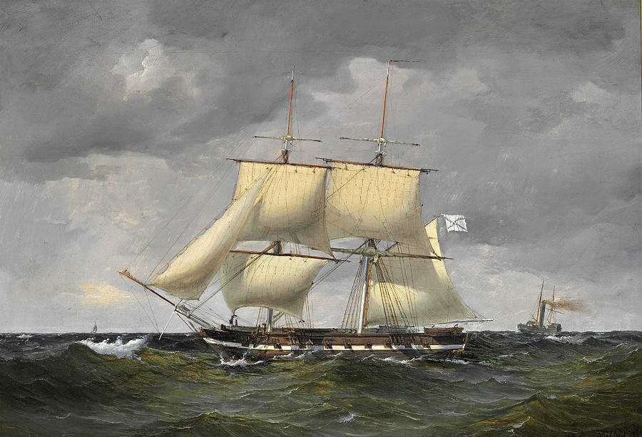 A Russian corvette Painting by Anton Melbye