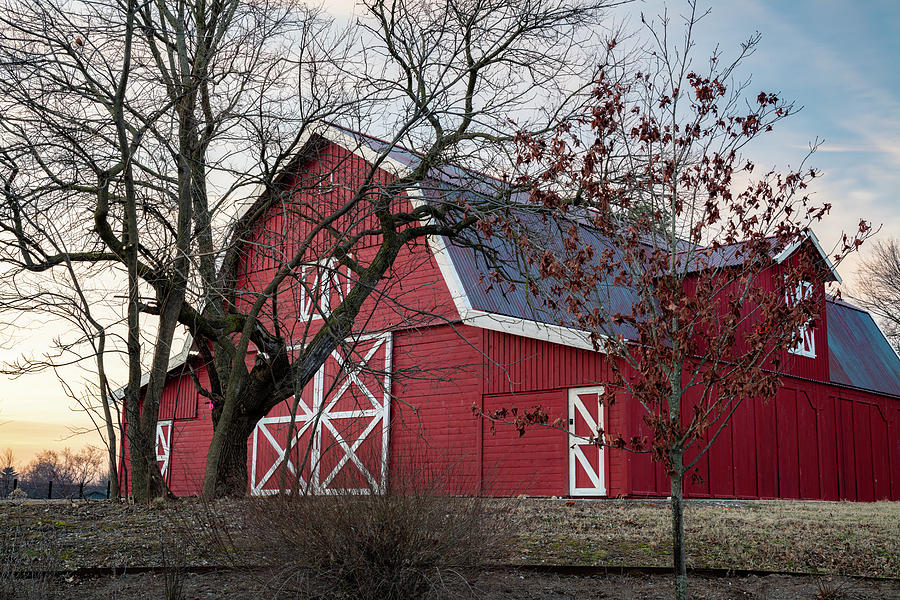 A Rustic Red Barn Amidst A Barren Embrace - Arkansas Photograph by Gregory Ballos