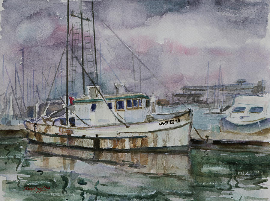 A Rusty Fishing Boat at Moss Landing California Painting by Xueling Zou