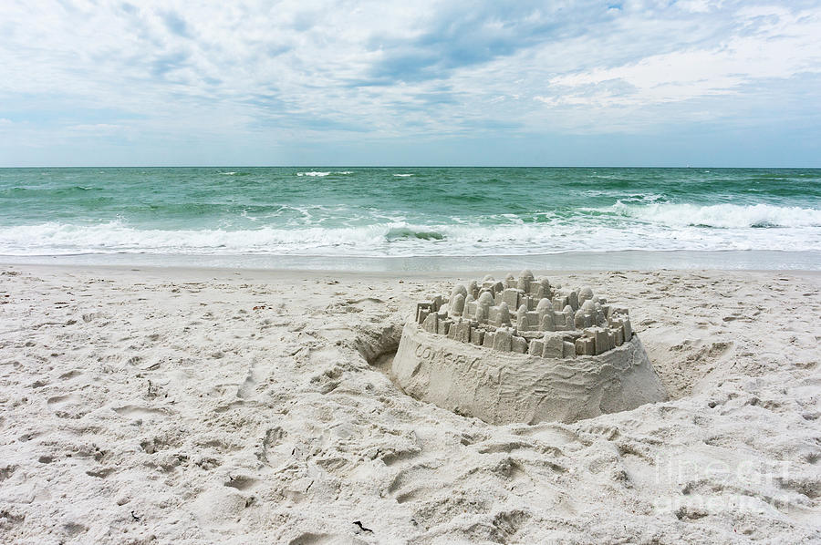 A sandcastle labeled  Photograph by William Kuta