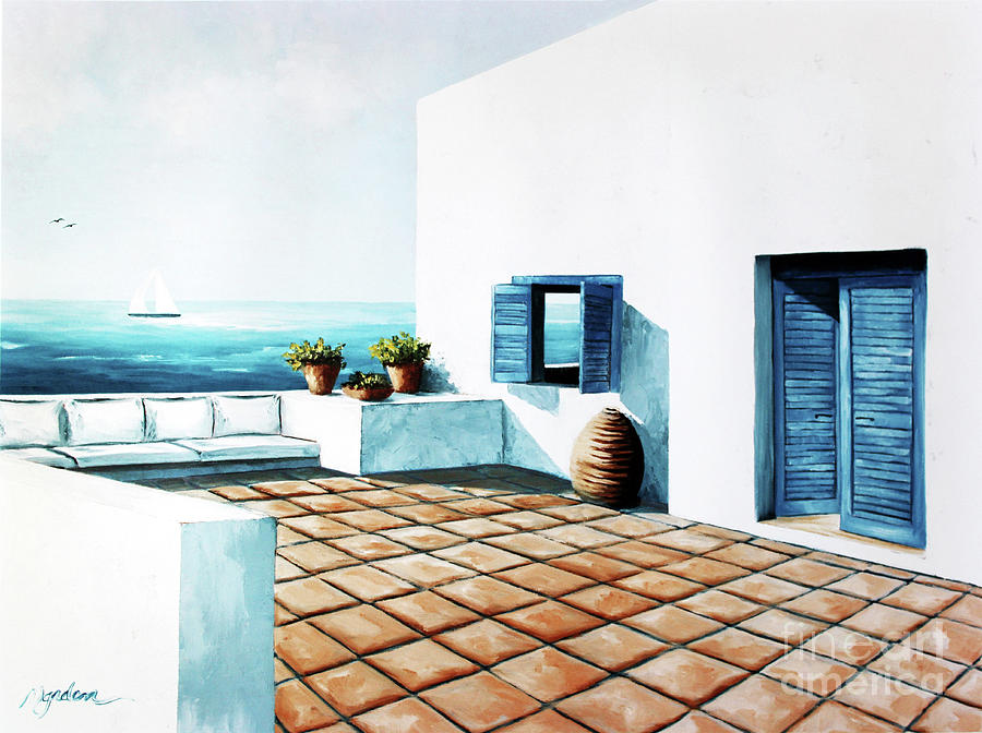 A Santorini First Painting by Mary Grden