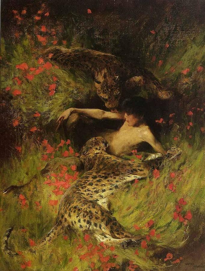 Leopard Painting - A Satyr resting with Leopards by Arthur Wardle