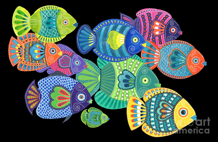Fish Painting - A school of fish by Nonna Mynatt